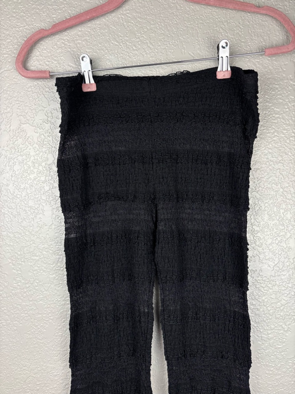 Free People Black Small Tiered Lace Sheer Ruffle Leggings Boho Festival Edgy - Picture 7 of 11